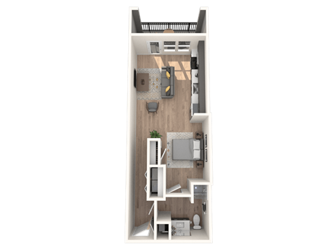 Floor plan for studio, 1 bath, 640 sqft